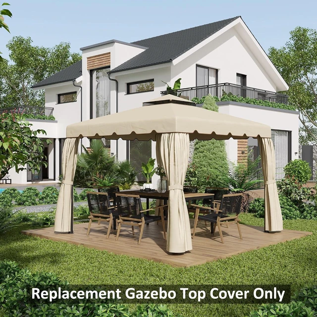 Alt view image 7 of 7 - 10' x 10' Gazebo Replacement Canopy Double Vented Roof Beige | Gazebo Top Cover, for Outsunny 12.8' x 9.5' Frame, Garden Patio Outdoor, TOP ONLY