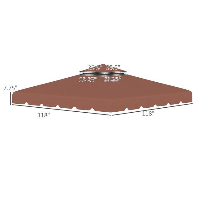 Alt view image 3 of 7 - 10' x 10' Gazebo Replacement Canopy Double Vented Roof Coffee | Gazebo Top Cover, for Outsunny 9.7' x 9.7' Frame, Garden Patio Outdoor, TOP ONLY