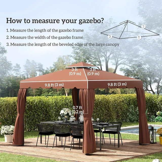 Alt view image 4 of 7 - 10' x 10' Gazebo Replacement Canopy Double Vented Roof Coffee | Gazebo Top Cover, for Outsunny 9.7' x 9.7' Frame, Garden Patio Outdoor, TOP ONLY