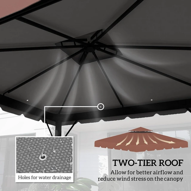 Alt view image 5 of 7 - 10' x 10' Gazebo Replacement Canopy Double Vented Roof Coffee | Gazebo Top Cover, for Outsunny 9.7' x 9.7' Frame, Garden Patio Outdoor, TOP ONLY