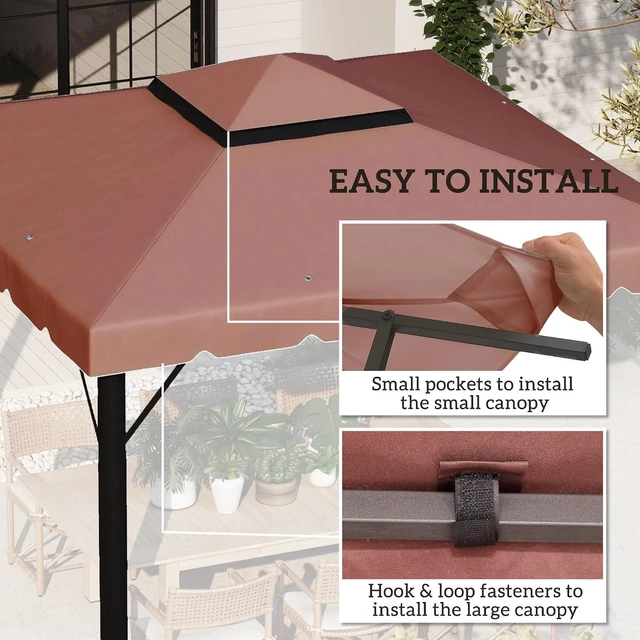 Alt view image 6 of 7 - 10' x 10' Gazebo Replacement Canopy Double Vented Roof Coffee | Gazebo Top Cover, for Outsunny 9.7' x 9.7' Frame, Garden Patio Outdoor, TOP ONLY