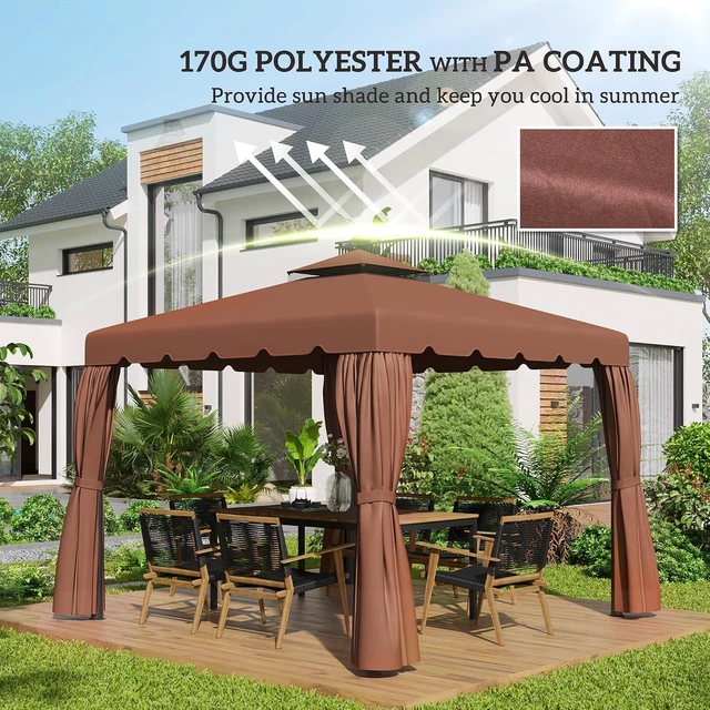 Alt view image 7 of 7 - 10' x 10' Gazebo Replacement Canopy Double Vented Roof Coffee | Gazebo Top Cover, for Outsunny 9.7' x 9.7' Frame, Garden Patio Outdoor, TOP ONLY