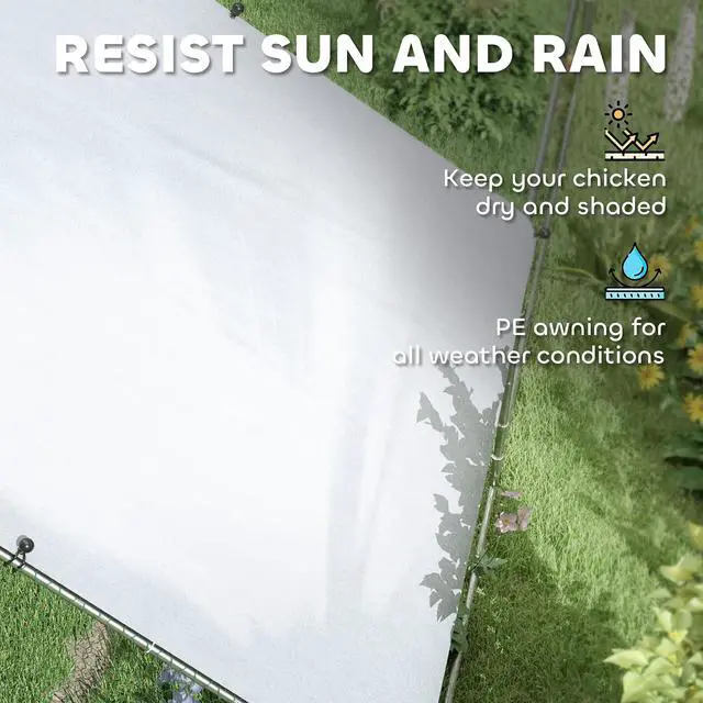 Alt view image 3 of 7 - PawHut Large Chicken Coop w/Waterproof Anti-UV Cover 33' x 10' x 6.4' | Metal Chicken Run, Spire Shaped Walk in Hen House Cage for 30-40 Hens Ducks Poultry, Outdoor Yard Farm, 1" Tube Diameter