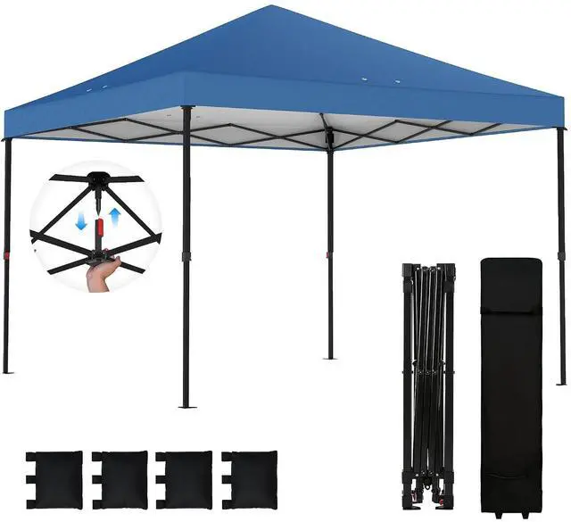 Main image of 10 x 10 ft Pop Up Canopy Tent One Push Easy Setup, Dark Blue | Outdoor Portable Instant Canopy Shelter, Wheeled Carry Bag, Sandbags, Adjustable Height, Parties, Events