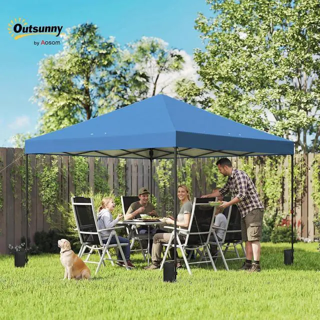 Alt view image 2 of 7 - 10 x 10 ft Pop Up Canopy Tent One Push Easy Setup, Dark Blue | Outdoor Portable Instant Canopy Shelter, Wheeled Carry Bag, Sandbags, Adjustable Height, Parties, Events