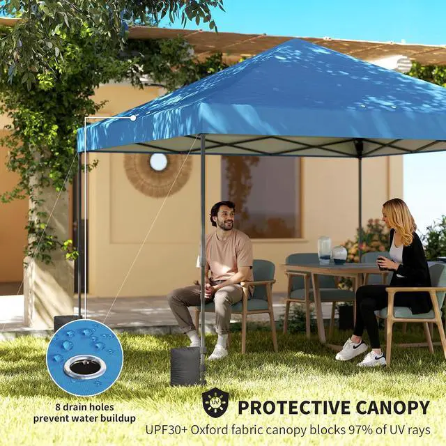 Alt view image 4 of 7 - 10 x 10 ft Pop Up Canopy Tent One Push Easy Setup, Dark Blue | Outdoor Portable Instant Canopy Shelter, Wheeled Carry Bag, Sandbags, Adjustable Height, Parties, Events