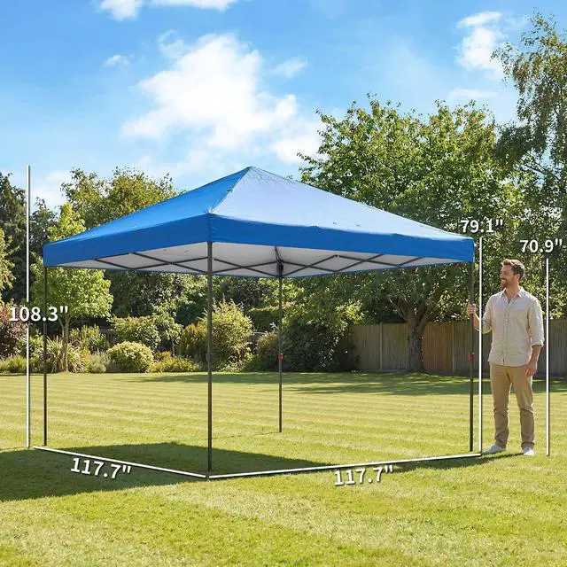 Alt view image 7 of 7 - 10 x 10 ft Pop Up Canopy Tent One Push Easy Setup, Dark Blue | Outdoor Portable Instant Canopy Shelter, Wheeled Carry Bag, Sandbags, Adjustable Height, Parties, Events
