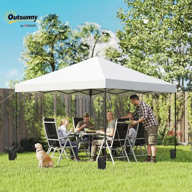 Alt view image 2 of 7 - 10 x 10 ft Pop Up Canopy Tent One Push Setup Easy Setup, White | Outdoor Portable Instant Canopy Shelter, Wheeled Carry Bag, Sandbags, Adjustable Height, for Parties, Events