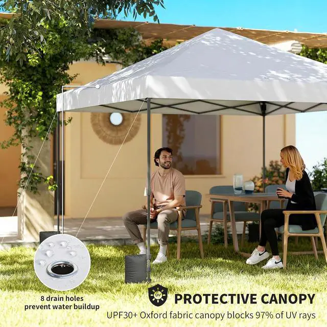 Alt view image 4 of 7 - 10 x 10 ft Pop Up Canopy Tent One Push Setup Easy Setup, White | Outdoor Portable Instant Canopy Shelter, Wheeled Carry Bag, Sandbags, Adjustable Height, for Parties, Events