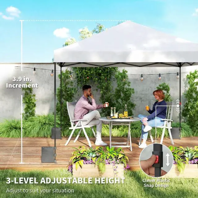 Alt view image 6 of 7 - 10 x 10 ft Pop Up Canopy Tent One Push Setup Easy Setup, White | Outdoor Portable Instant Canopy Shelter, Wheeled Carry Bag, Sandbags, Adjustable Height, for Parties, Events