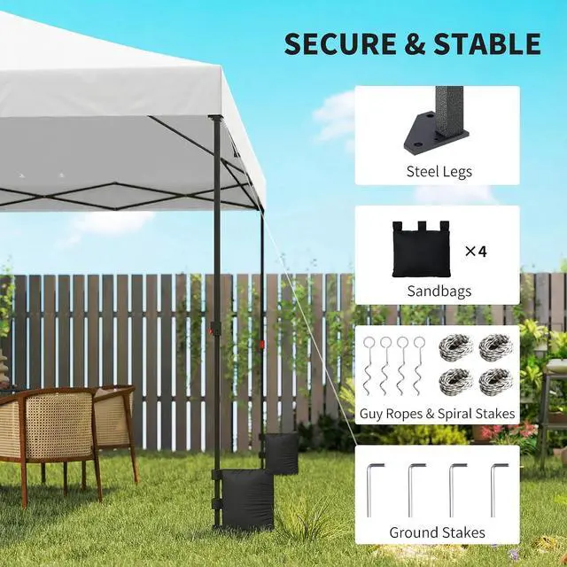Alt view image 5 of 7 - 10 x 10 ft Pop Up Canopy Tent One Push Setup Easy Setup, White | Outdoor Portable Instant Canopy Shelter, Wheeled Carry Bag, Sandbags, Adjustable Height, for Parties, Events