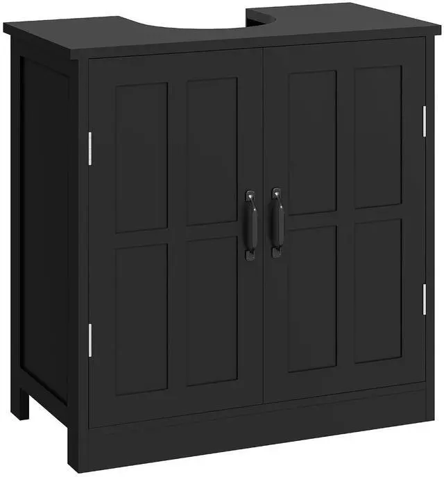 Main image of kleankin Pedestal Sink Storage Cabinet with 2 Doors Adjustable Shelf Black | Under Sink Cabinet, Bathroom Vanity, U-Shape Cut-out