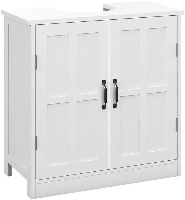 Main image of kleankin Pedestal Sink Storage Cabinet Under Sink Cabinet 2 Doors White | Adjustable Shelf, Bathroom Vanity, U-Shape Cut-out