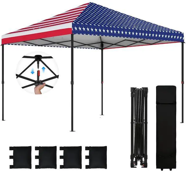 Main image of 10 x 10 ft Pop Up Canopy Tent One Push Easy Setup, American Flag | Outdoor Portable Instant Canopy Shelter, Wheeled Carry Bag, Sandbags, Adjustable Height, Parties, Events