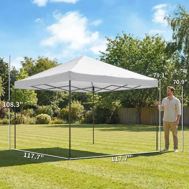 Alt view image 7 of 7 - 10 x 10 ft Pop Up Canopy Tent One Push Setup Easy Setup, White | Outdoor Portable Instant Canopy Shelter, Wheeled Carry Bag, Sandbags, Adjustable Height, for Parties, Events