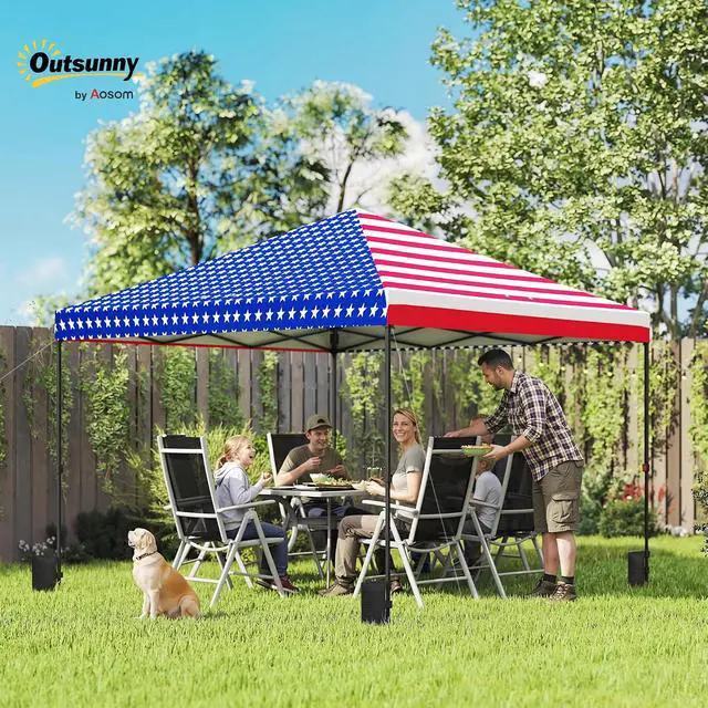 Alt view image 2 of 7 - 10 x 10 ft Pop Up Canopy Tent One Push Easy Setup, American Flag | Outdoor Portable Instant Canopy Shelter, Wheeled Carry Bag, Sandbags, Adjustable Height, Parties, Events