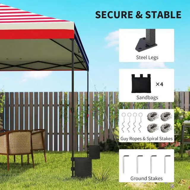 Alt view image 5 of 7 - 10 x 10 ft Pop Up Canopy Tent One Push Easy Setup, American Flag | Outdoor Portable Instant Canopy Shelter, Wheeled Carry Bag, Sandbags, Adjustable Height, Parties, Events