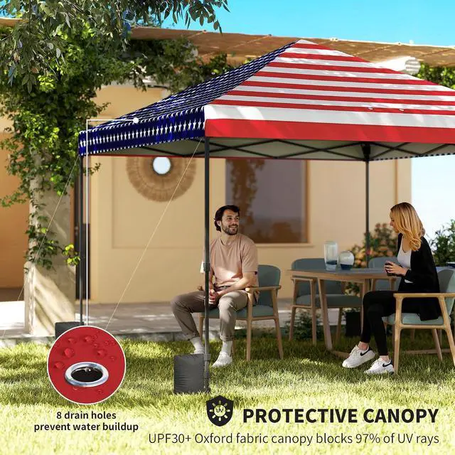 Alt view image 4 of 7 - 10 x 10 ft Pop Up Canopy Tent One Push Easy Setup, American Flag | Outdoor Portable Instant Canopy Shelter, Wheeled Carry Bag, Sandbags, Adjustable Height, Parties, Events