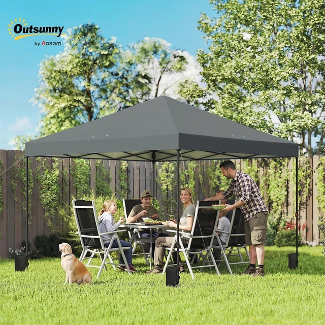 Alt view image 2 of 7 - 10 x 10 ft Pop Up Canopy Tent One Push Easy Setup, Dark Gray | Outdoor Portable Instant Canopy Shelter, Wheeled Carry Bag, Sandbags, Adjustable Height, Parties, Events