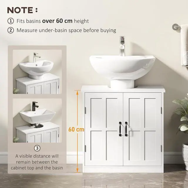 Alt view image 5 of 7 - kleankin Pedestal Sink Storage Cabinet Under Sink Cabinet 2 Doors White | Adjustable Shelf, Bathroom Vanity, U-Shape Cut-out
