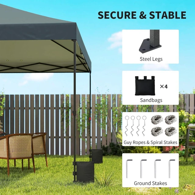 Alt view image 5 of 7 - 10 x 10 ft Pop Up Canopy Tent One Push Easy Setup, Dark Gray | Outdoor Portable Instant Canopy Shelter, Wheeled Carry Bag, Sandbags, Adjustable Height, Parties, Events