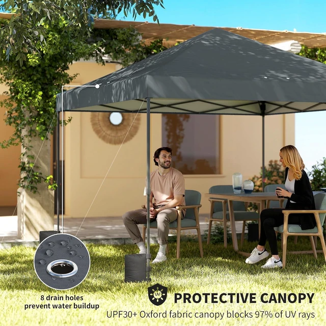 Alt view image 4 of 7 - 10 x 10 ft Pop Up Canopy Tent One Push Easy Setup, Dark Gray | Outdoor Portable Instant Canopy Shelter, Wheeled Carry Bag, Sandbags, Adjustable Height, Parties, Events