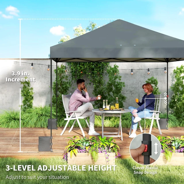 Alt view image 6 of 7 - 10 x 10 ft Pop Up Canopy Tent One Push Easy Setup, Dark Gray | Outdoor Portable Instant Canopy Shelter, Wheeled Carry Bag, Sandbags, Adjustable Height, Parties, Events