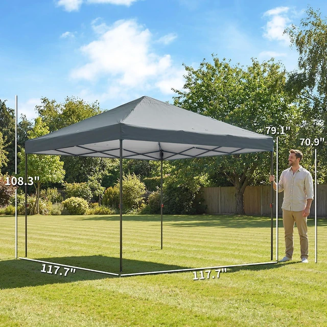 Alt view image 7 of 7 - 10 x 10 ft Pop Up Canopy Tent One Push Easy Setup, Dark Gray | Outdoor Portable Instant Canopy Shelter, Wheeled Carry Bag, Sandbags, Adjustable Height, Parties, Events