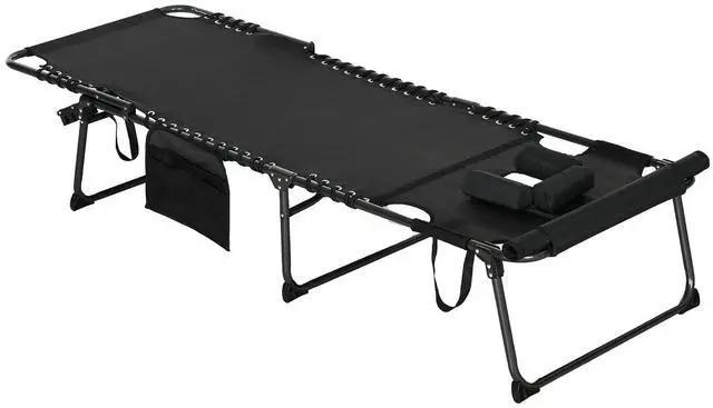 Main image of Folding Chaise Lounge Outdoor w/Face Hole Black | 5-Level Reclining Back, Foldable, Tanning Chair, Face Hole, Side Pocket, Headrest, for Outside, Beach Yard Patio, Adults