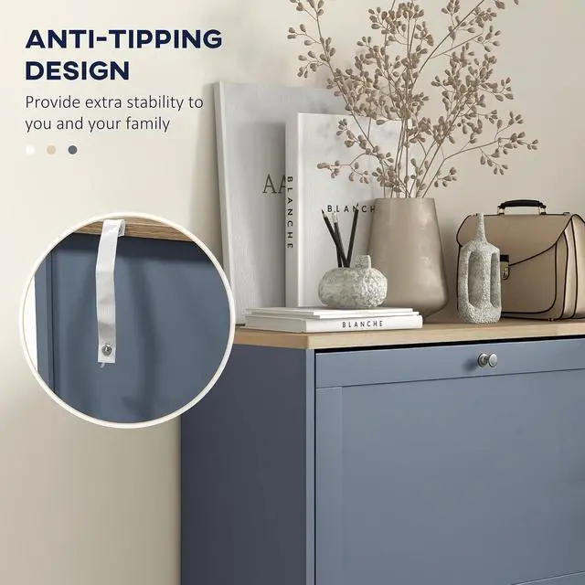 Alt view image 7 of 7 - Shoe Storage Cabinet with 3 Flip Drawers, Adjustable Shelves, Blue | Wooden Freestanding Shoe Organizer, Narrow Design, Entryway, Hallway