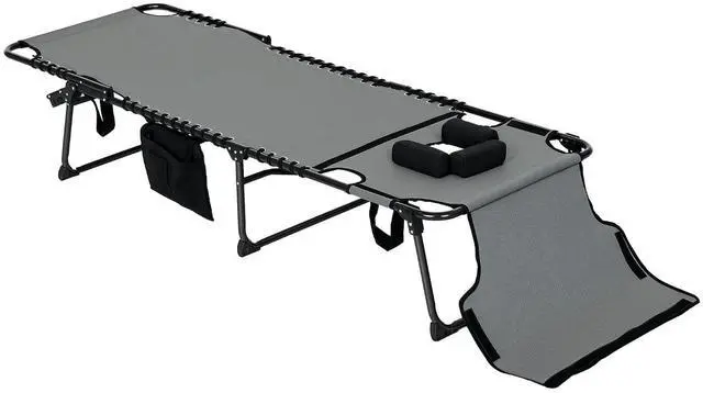 Main image of Folding Chaise Lounge Outdoor w/Face Hole Gray | 5-Level Reclining Back, Foldable, Tanning Chair, Face Hole, Side Pocket, Headrest, for Outside, Beach Yard Patio, Adults