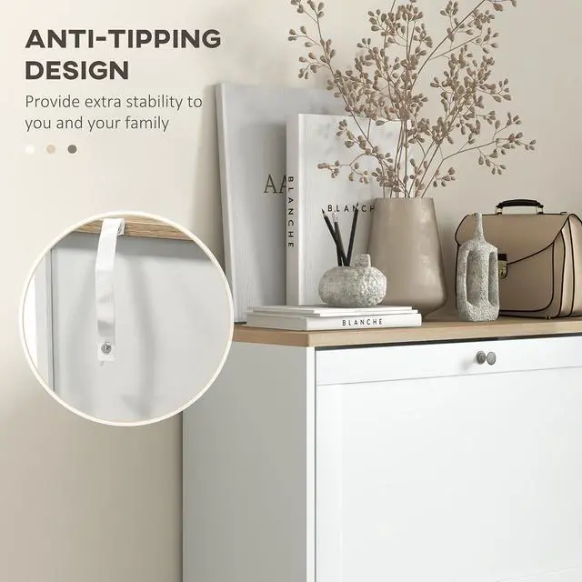 Alt view image 7 of 7 - Shoe Storage Cabinet with 3 Flip Drawers, Adjustable Shelves, White | Wooden Freestanding Shoe Organizer, Narrow Design, Entryway, Hallway