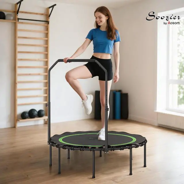 Alt view image 2 of 7 - 45/48" Rebounder Trampoline for Adults 440lbs Mini Trampoline | Foldable, Adjustable Handle, Quiet Safe Bungee Rebounder, Jumping Cardio Trainer, Indoor Outdoor Fitness Workout