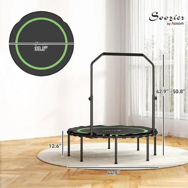 Alt view image 7 of 7 - 45/48" Rebounder Trampoline for Adults 440lbs Mini Trampoline | Foldable, Adjustable Handle, Quiet Safe Bungee Rebounder, Jumping Cardio Trainer, Indoor Outdoor Fitness Workout