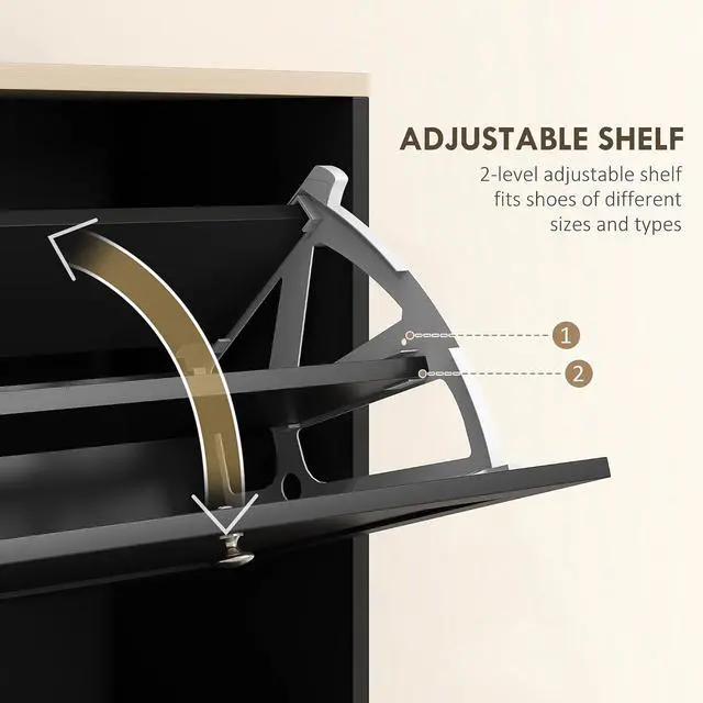 Alt view image 5 of 7 - Shoe Cabinet with 3 Flip Drawers, Narrow Slim Shoe Rack, Black | Freestanding, Storage Cabinet, for Entryway, Hallway