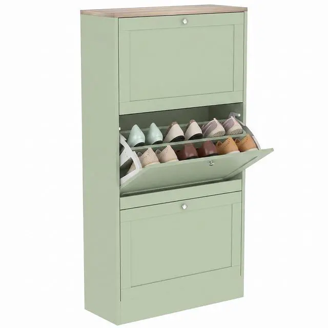 Main image of Modern Shoe Storage Cabinet with 3 Flip Drawers, Wooden Freestanding Shoe Cabinet with Adjustable Shelves, 12-18 Pairs, for Entryway, Hallway, Green
