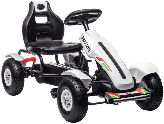 Main image of Kids Pedal Go Kart Outdoor Adjustable Seat Handbrake Ages 5-12 White | Outdoor Ride on Toys, Sharp Handling, 4 Non-Slip Rubber Wheels, for Boys & Girls