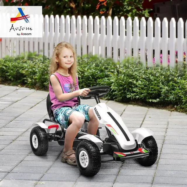 Alt view image 2 of 7 - Kids Pedal Go Kart Outdoor Adjustable Seat Handbrake Ages 5-12 White | Outdoor Ride on Toys, Sharp Handling, 4 Non-Slip Rubber Wheels, for Boys & Girls
