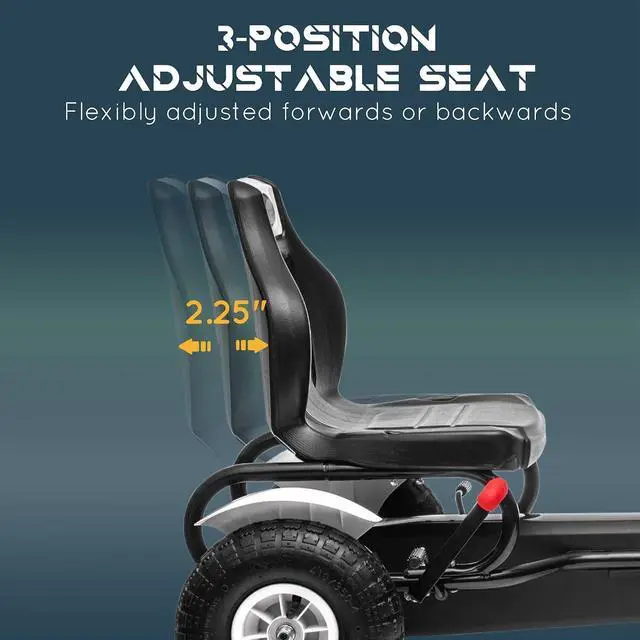 Alt view image 3 of 7 - Kids Pedal Go Kart Outdoor Adjustable Seat Handbrake Ages 5-12 White | Outdoor Ride on Toys, Sharp Handling, 4 Non-Slip Rubber Wheels, for Boys & Girls