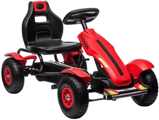 Main image of Kids Pedal Go Kart Adjustable Seat Sharp Handling Ages 5-12 Red | Outdoor Ride on Toys, Handbrake, 4 Non-Slip Rubber Wheels, for Boys & Girls