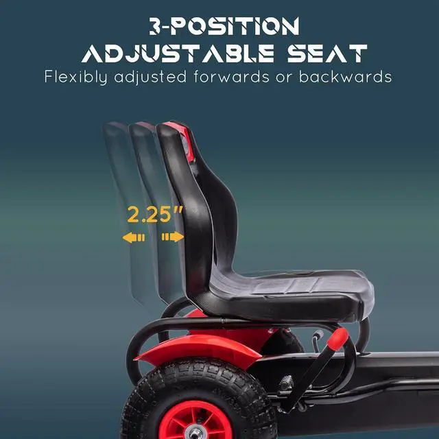 Alt view image 3 of 7 - Kids Pedal Go Kart Adjustable Seat Sharp Handling Ages 5-12 Red | Outdoor Ride on Toys, Handbrake, 4 Non-Slip Rubber Wheels, for Boys & Girls