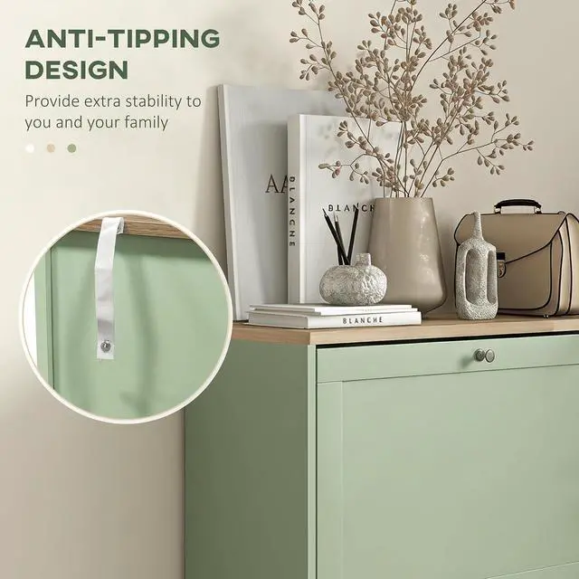 Alt view image 7 of 7 - Modern Shoe Storage Cabinet with 3 Flip Drawers, Wooden Freestanding Shoe Cabinet with Adjustable Shelves, 12-18 Pairs, for Entryway, Hallway, Green