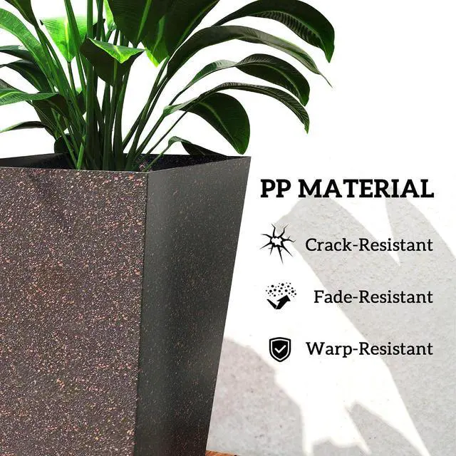 Alt view image 6 of 7 - 28 Inch Plastic Tall Planters for Outdoor Plants Set of 3, Brown | Marble Finish, Drainage Holes, Stackable Tapered Design, Large Planters for Indoor Plants, Front Porch Decor