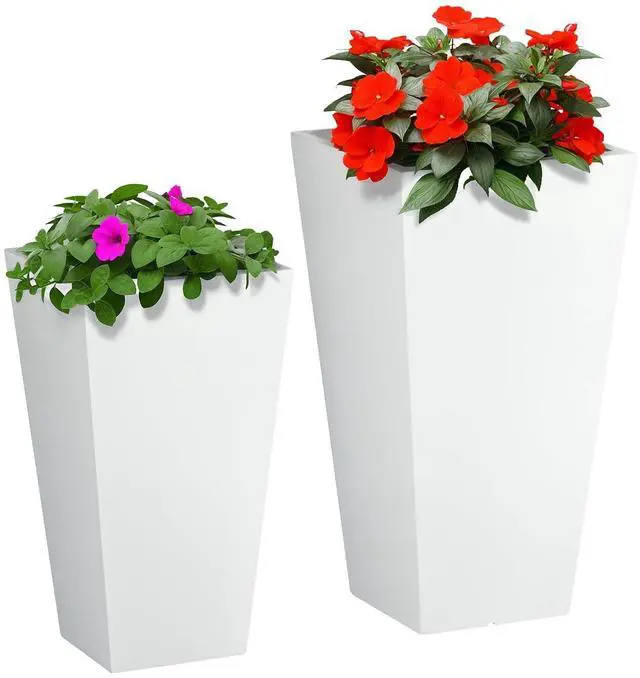 Main image of 2-Pack Outdoor Planter Set with Drainage Holes, 22in & 18in, White | Flower Pots, Durable & Stackable Plant Pot, for Porch, Entryway, Patio, Yard, Garden