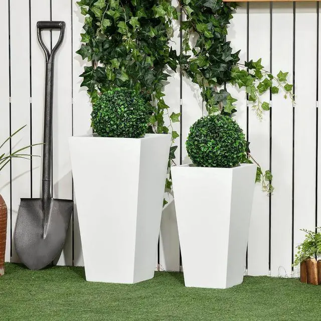 Alt view image 2 of 7 - 2-Pack Outdoor Planter Set with Drainage Holes, 22in & 18in, White | Flower Pots, Durable & Stackable Plant Pot, for Porch, Entryway, Patio, Yard, Garden