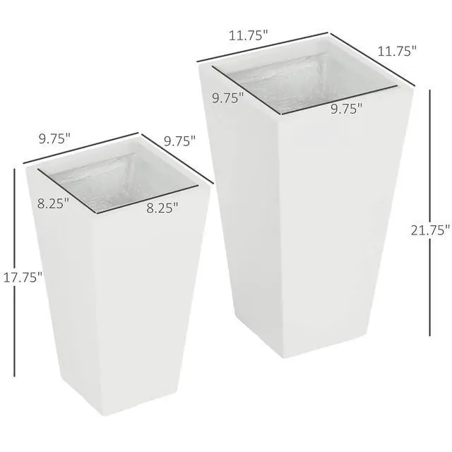 Alt view image 3 of 7 - 2-Pack Outdoor Planter Set with Drainage Holes, 22in & 18in, White | Flower Pots, Durable & Stackable Plant Pot, for Porch, Entryway, Patio, Yard, Garden
