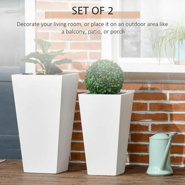 Alt view image 4 of 7 - 2-Pack Outdoor Planter Set with Drainage Holes, 22in & 18in, White | Flower Pots, Durable & Stackable Plant Pot, for Porch, Entryway, Patio, Yard, Garden