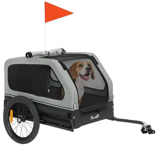 Main image of PawHut Dog Bike Trailer Flip Down Ramp Tailgate for Medium Pets 44 lbs | Dog Cart Bicycle Carrier, Universal Bicycle Coupler, Reflectors, Flag, Internal Leash, for Medium Pets