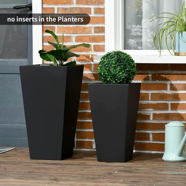 Alt view image 2 of 7 - 2-Pack Outdoor Planter Set with Drainage Holes, 22in & 18in, Black | Flower Pots, Durable & Stackable Plant Pot, for Porch, Entryway, Patio, Yard, Garden