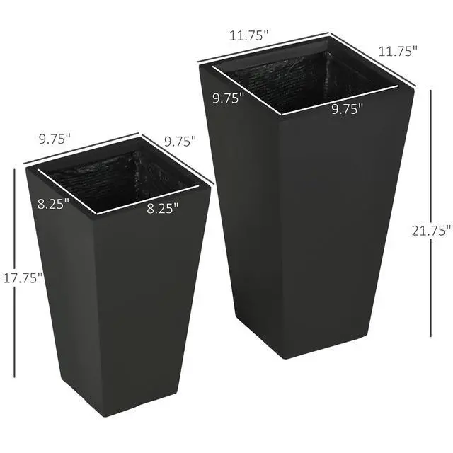 Alt view image 3 of 7 - 2-Pack Outdoor Planter Set with Drainage Holes, 22in & 18in, Black | Flower Pots, Durable & Stackable Plant Pot, for Porch, Entryway, Patio, Yard, Garden